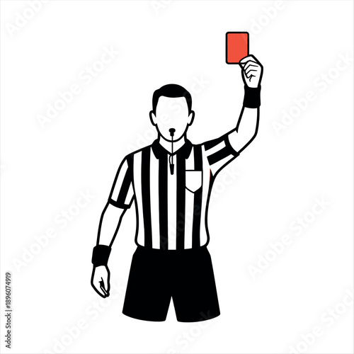 A referee holding a red card during a soccer match. Vector