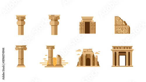 Ancient architecture elements collection with classical columns and structures