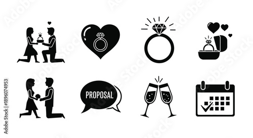 Proposal icon set for wedding and engagement