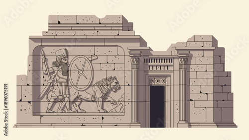 Ancient mesopotamian wall art in architectural ruins