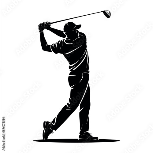 Golfer in action with a golf club, showcasing the dynamic motion of the swing. Vector
