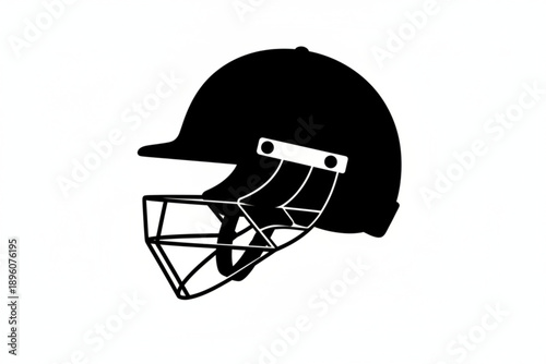 Cricket Helmet Silhouette: A minimalist, high-contrast silhouette of a cricket helmet against an empty backdrop, perfectly embodying the essence of sports equipment.