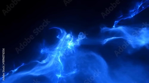 Abstract blue smoke and lightning effects on a dark background. Ideal for creating a dramatic atmosphere in visual projects and enhancing cinematic storytelling
