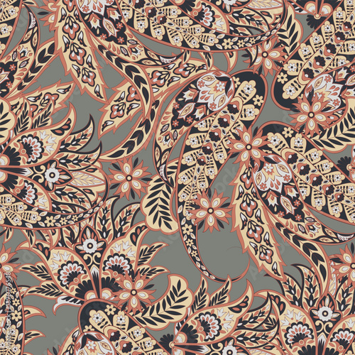 Vászonkép Turkish Cucumber Paisley seamless vector pattern in traditional Oriental style