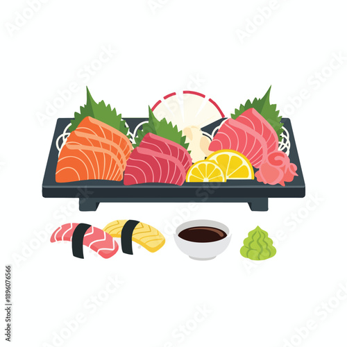 Assorted Sashimi and Sushi on a Tray