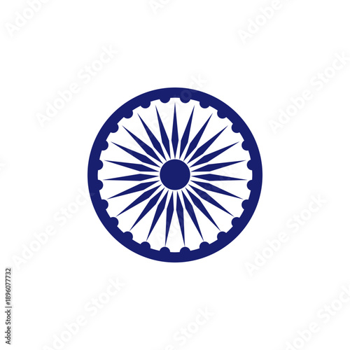 Ashoka Chakra wheel icon in blue color representing Indian Republic Day and national heritage. Minimalist circular emblem symbolizing justice, progress, and unity of India