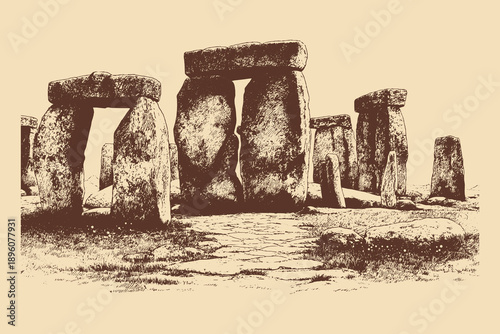 Stonehenge, England illustration in a vintage style. This vector illustration can be used in any size you like for advertising, logos, and other work.
