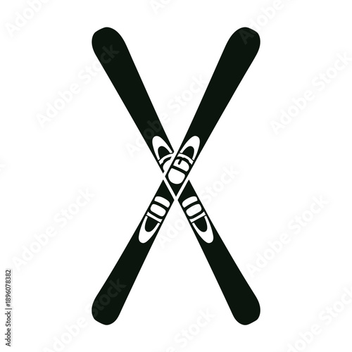 Two crossed skis create an x shape in a black and white design