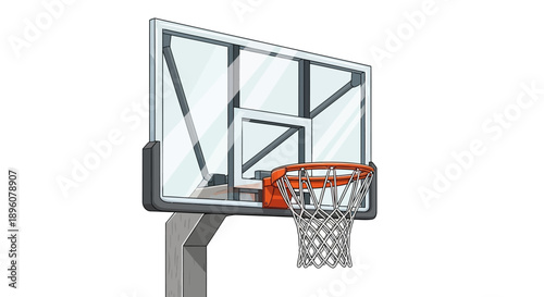 Professional basketball hoop with clear backboard and orange rim