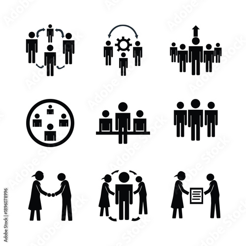 Silhouette vector icon set depicting professional teamwork