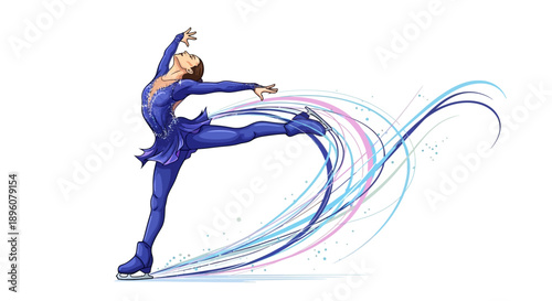 Elegant female figure skater performing artistic routine
