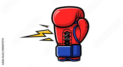 Vibrant red boxing glove with blue wristband and dynamic yellow lightning effect