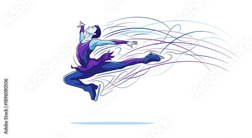 Dynamic figure skating illustration with flowing purple and blue costume