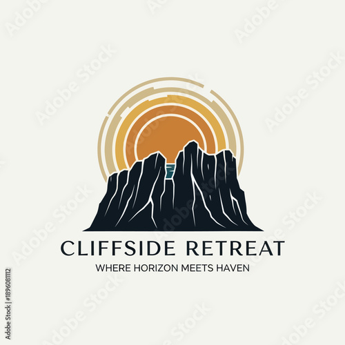 Cliffside Retreat Logo Mountain Sunset Design.