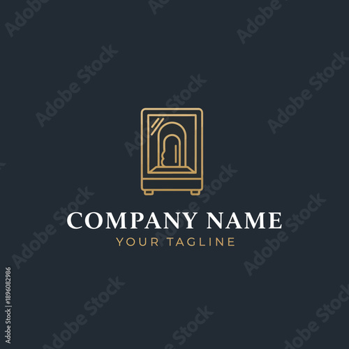 Golden Safe Icon Luxury Security Template Design.