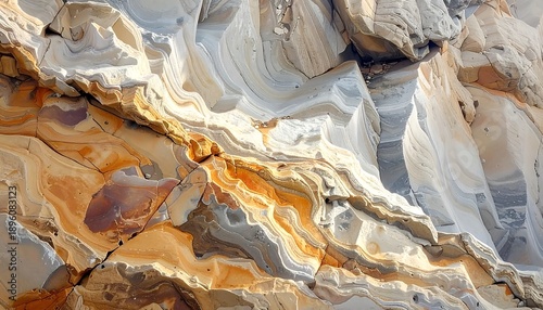 Close-up of Striated Rock Formations with Earthy Tones.