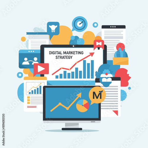 Computer screen with digital marketing strategy.
