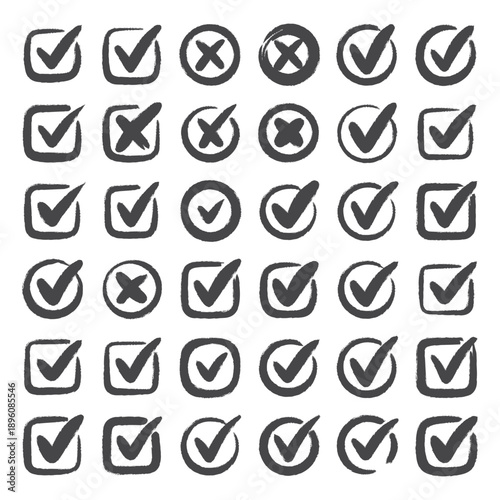 Doodle check marks. Hand drawn checkbox, examination mark and checklist marks. Check signs sketch, voting agree checklist mark or examination task list. sign Isolated vector illustration symbols set
