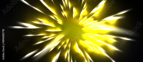 Bright yellow burst radiates outward against black background. Sharp rays emanate from central point, creating dynamic visual effect.