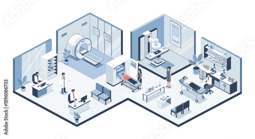 Isometric Illustration of Modern Office Space Layout.