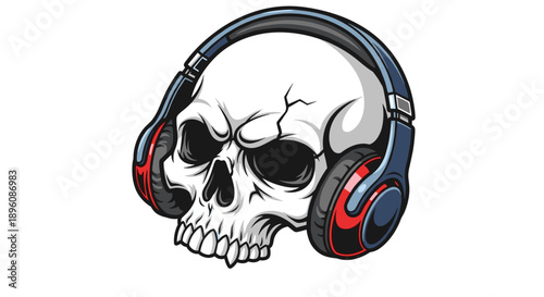Skull Wearing Headphones Illustration Design.