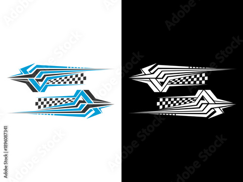 Racing Car Wrap Decal Design with Checkered Flag Pattern Template