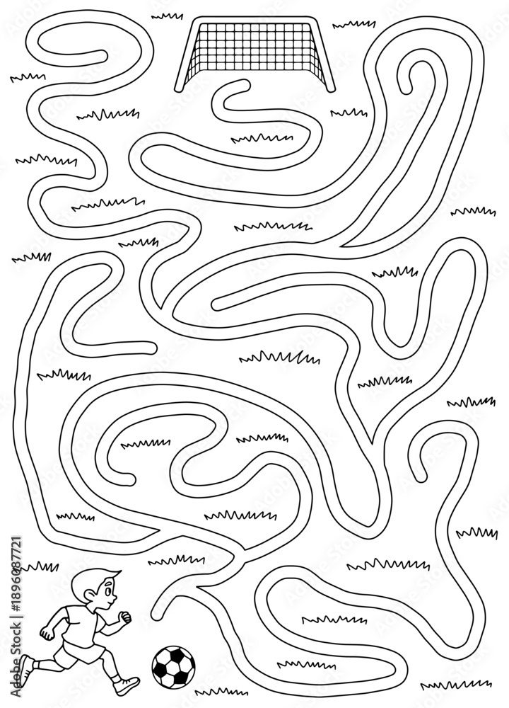 Naklejka premium Soccer maze graphic black white sketch vertical illustration vector 