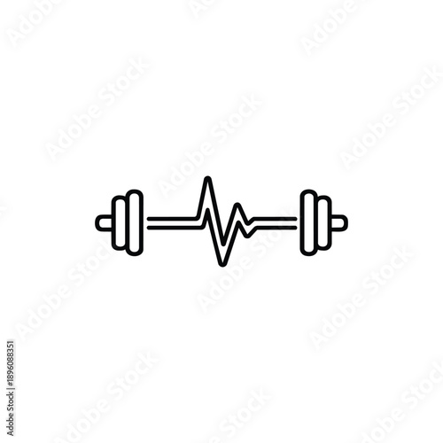 Building amenities gym icon black and white vector dumbbell with heartbeat line fitness center facility symbol