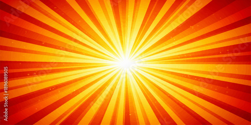 A vibrant abstract orange vector background featuring a bright sunburst explosion of yellow rays and warm sunlight beams in a creative summer starburst design