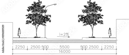 vector sketch illustration silhouette design image section view facade landscape pedestrian walkway for pedestrians in the park
