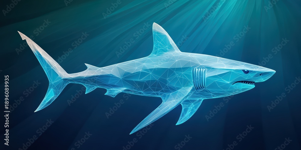 Obraz premium Low Poly Design of adorable wild animals, Abstract Geometric Representation of a Shark with Sharp Angles and High Fidelity Design