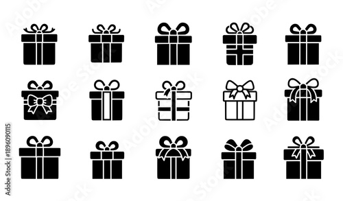 Minimal birthday present icons vector set for party and celebration designs