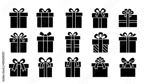 Birthday gift icon set vector illustration with present symbols isolated on white