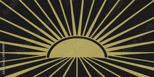 A vintage yellow sunburst vector design featuring abstract radial sun rays and a grunge paper texture creates a retro starburst backdrop with a bright sunrise beam pattern