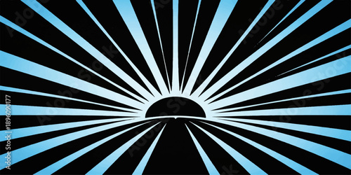 Abstract retro sunburst illustration featuring a blue and rainbow color radial burst pattern with starburst lines and striped rays on a textured vector wallpaper backdrop