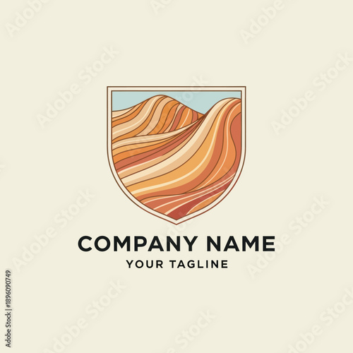 Shield Logo Design with Sand Dunes Illustration.
