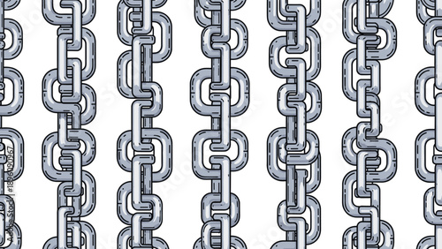 Seamless vertical pattern consists of interlocking gray metal chain links on a white background representing strength and security.