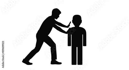 Silhouette of a person appearing to strike another in the face