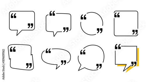 Minimalist collection of quote frames in different shapes with bold quotation marks for testimonials and featured text in modern designs.
