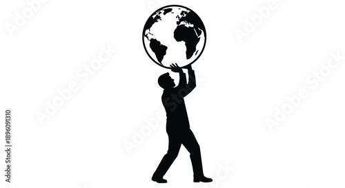 Man supporting the world on his shoulders a symbolic black silhouette