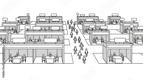 People walking in an office complex.