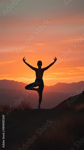 Wallpaper Mural woman practices yoga at sunset mountain. Torontodigital.ca