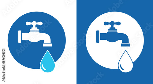 Clean vector icons representing water tap and water usage concepts