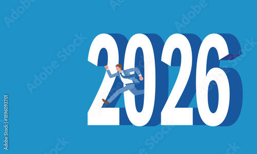 2026年と飛び出すビジネスマン