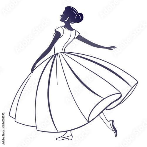 Elegant ballerina in a flowing dress dancing