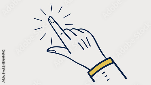 A hand pointing with index finger and lines indicating motion or action