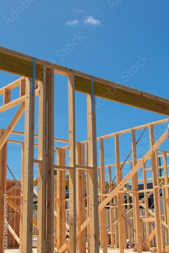 Bilde på lerret Timber house framing on an Australian house under construction