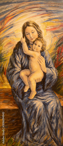 Pistoia - The modern paintin of Madonna in the Cathedral of San Zeno by Michaele De Meo (1976).