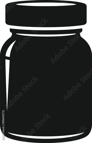 Glass jar silhouette with lid, container for food preservation, storage and cooking ingredient symbol, isolated vector object