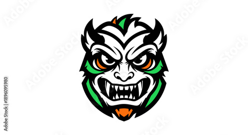 Fierce Cartoon Monster Face with Sharp Teeth.